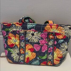 Vera Bradley Gray and Yellow Structured Tote Bag with Sturdy Handles